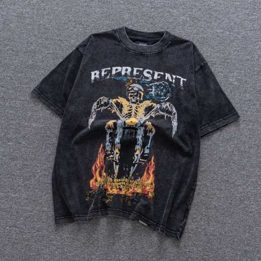 Represent Never Ride Faster Print Black T-Shirt